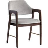 Milton Dining Arm Chair in Stone Fabric & Wood